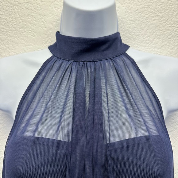 Venus Women’s Sz Lg High Collar Navy Ruched Sleeveless Blouse NWOT, V501 - Picture 6 of 14